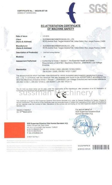 CHINA Sussman Machinery(Wuxi) Co.,Ltd Certificaten